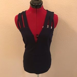 Venus Strappy Plunge Top in Navy Blue Size Small